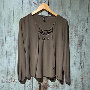 Forever 21 Khaki Lace-Up Blouse